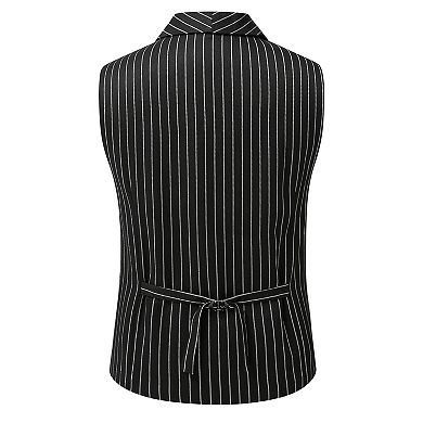 Mens Pinstripe Vest Double-Breasted Slim Fit Business Shawl Lapel Waistcoat