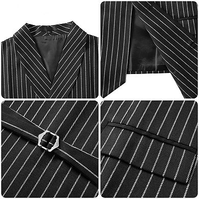 Mens Pinstripe Vest Double-Breasted Slim Fit Business Shawl Lapel Waistcoat