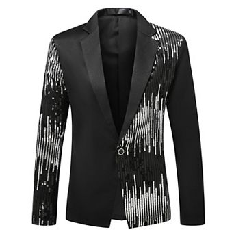 Mens Sequined Suit Jacket 1-Button Notched Lapel Slim Fit Evening Blazer