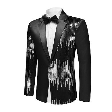 Mens Sequined Suit Jacket 1-Button Notched Lapel Slim Fit Evening Blazer