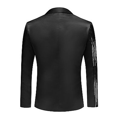 Mens Sequined Suit Jacket 1-Button Notched Lapel Slim Fit Evening Blazer