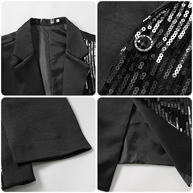 Mens Sequined Suit Jacket 1-Button Notched Lapel Slim Fit Evening Blazer