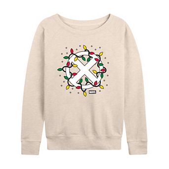Women's Marvel X-Men Logo Christmas Lights French Terry Long Sleeve Tee