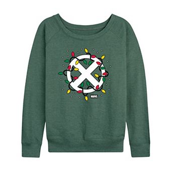 Women's Marvel X-Men Logo Christmas Lights French Terry Long Sleeve Tee
