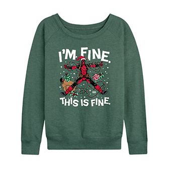 Women's Marvel Deadpool I'm Fine This Is Fine French Terry Long Sleeve Tee
