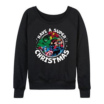 Women's Marvel Have A Super Christmas French Terry Long Sleeve Tee