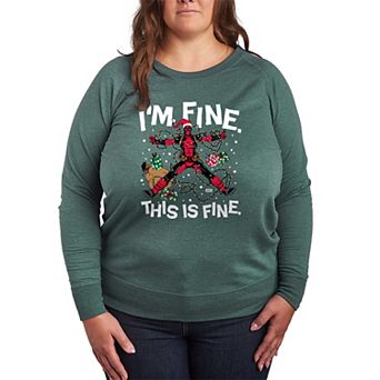 Plus Size Marvel Deadpool I'm Fine This Is Fine French Terry Long Sleeve Tee