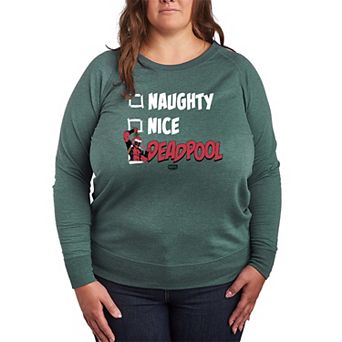 Plus Size Marvel Deadpool Naughty & Nice List French Terry Long Sleeve Tee