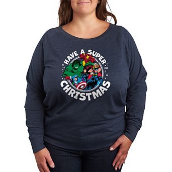 Plus Size Marvel Have A Super Christmas French Terry Long Sleeve Tee