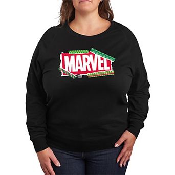 Plus Size Marvel Logo Christmas Wrapping Paper French Terry Long Sleeve Tee