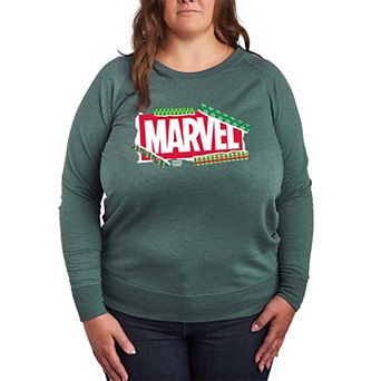 Plus Size Marvel Logo Christmas Wrapping Paper French Terry Long Sleeve Tee
