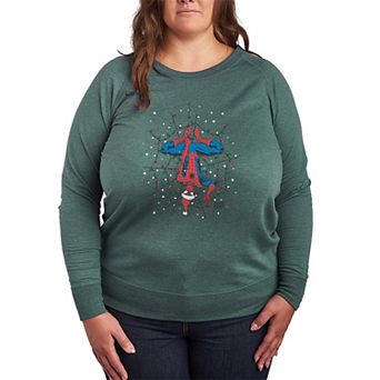 Plus Size Marvel Spider-Man Holiday Lights Web French Terry Long Sleeve Tee