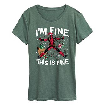 Women's Deadpool I'm Fine This Is Fine Christmas Graphic Tee