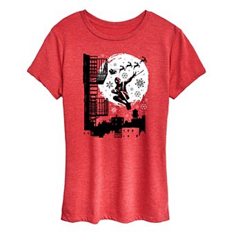 Women's Spider-Man Miles Morales & Santa Christmas Graphic Tee