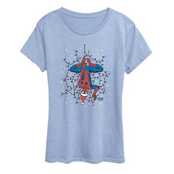 Women's Spider-Man Holiday Lights Web Christmas Graphic Tee
