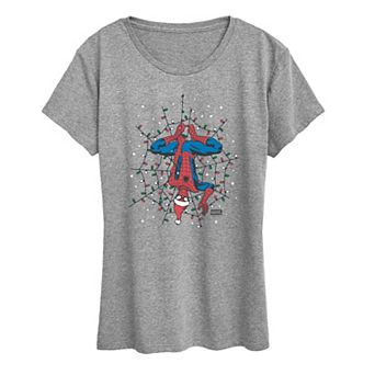 Women's Spider-Man Holiday Lights Web Christmas Graphic Tee