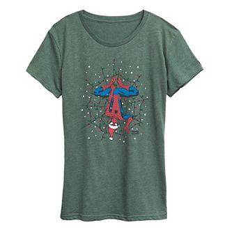 Women's Spider-Man Holiday Lights Web Christmas Graphic Tee