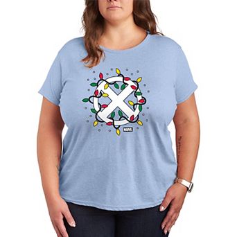Plus Size X-Men Logo Christmas Lights Christmas Graphic Tee