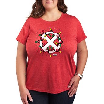 Plus Size X-Men Logo Christmas Lights Christmas Graphic Tee
