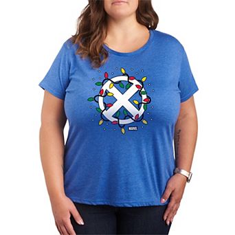 Plus Size X-Men Logo Christmas Lights Christmas Graphic Tee