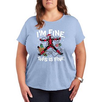 Plus Size Deadpool I'm Fine This Is Fine Christmas Graphic Tee