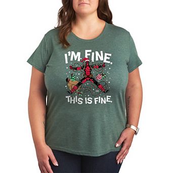Plus Size Deadpool I'm Fine This Is Fine Christmas Graphic Tee