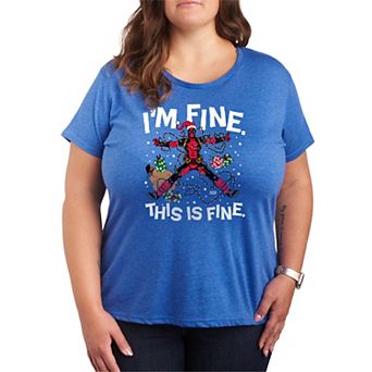 Plus Size Deadpool I'm Fine This Is Fine Christmas Graphic Tee