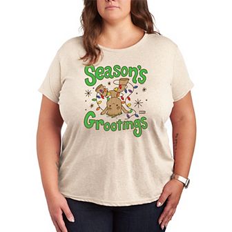 Plus Size Guardians Of The Galaxy Season's Grootings Christmas Graphic Tee