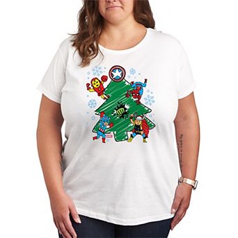 Plus Size Marvel Christmas Doodles Graphic T-Shirt