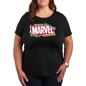 Plus Size Marvel Logo Christmas Wrapping Paper Graphic Tee