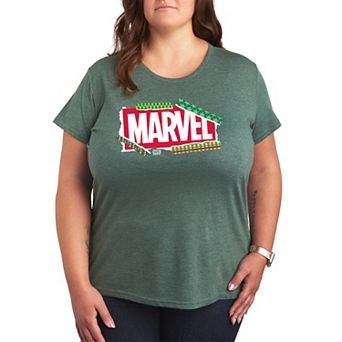 Plus Size Marvel Logo Christmas Wrapping Paper Graphic Tee
