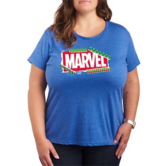 Plus Size Marvel Logo Christmas Wrapping Paper Graphic Tee