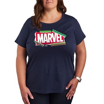 Plus Size Marvel Logo Christmas Wrapping Paper Graphic Tee