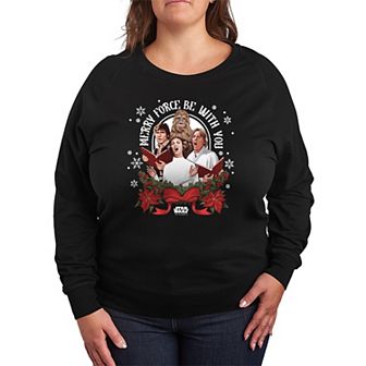 Plus Size Star Wars Merry Force Be With You Christmas Graphic French Terry Long Sleeve Tee