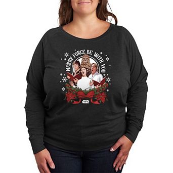 Plus Size Star Wars Merry Force Be With You Christmas Graphic French Terry Long Sleeve Tee
