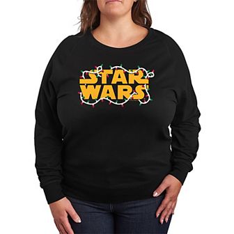 Plus Size Star Wars Logo Christmas Lights Christmas Graphic French Terry Long Sleeve Tee