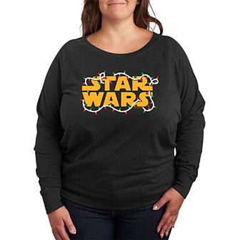 Plus Size Star Wars Logo Christmas Lights Christmas Graphic French Terry Long Sleeve Tee