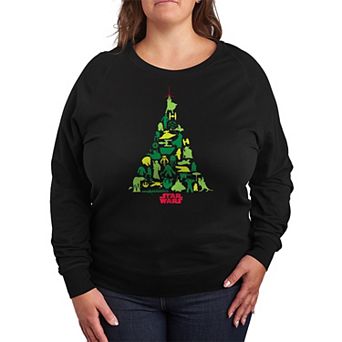 Plus Size Star Wars Christmas Tree Silhouette Christmas Graphic French Terry Long Sleeve Tee