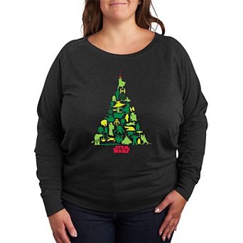 Plus Size Star Wars Christmas Tree Silhouette Christmas Graphic French Terry Long Sleeve Tee