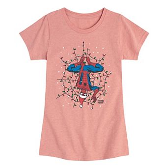 Girls Spider-Man Holiday Lights Web Christmas Graphic Tee