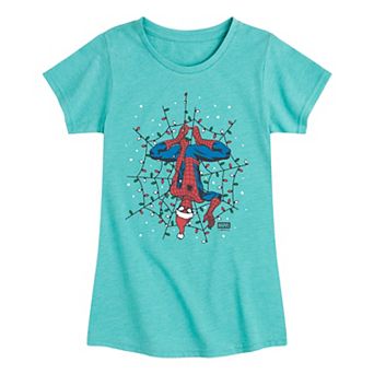 Girls Spider-Man Holiday Lights Web Christmas Graphic Tee