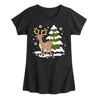 Girls Pokémon Stantler Winter Christmas Graphic Tee