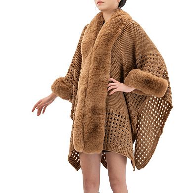 Women's Karla Hanson Winter Solace Ruana With Faux Fur Trim
