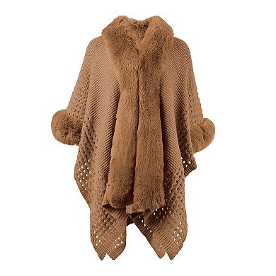 Women's Karla Hanson Winter Solace Ruana With Faux Fur Trim