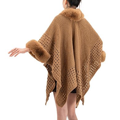 Women's Karla Hanson Winter Solace Ruana With Faux Fur Trim