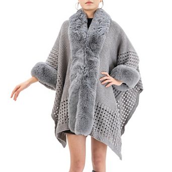 Women's Karla Hanson Winter Solace Ruana With Faux Fur Trim