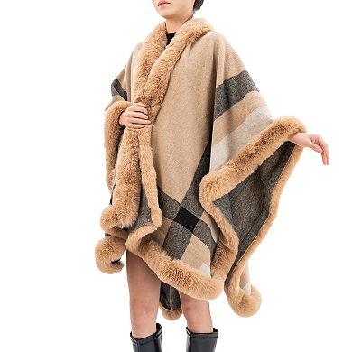 Women's Karla Hanson Savannah Drape Ruana With Faux Fur Trim