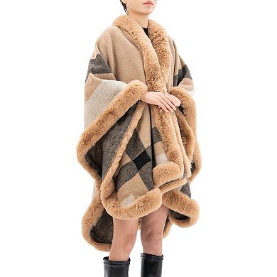 Women's Karla Hanson Savannah Drape Ruana With Faux Fur Trim