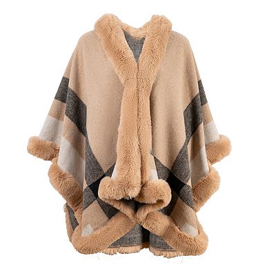 Women's Karla Hanson Savannah Drape Ruana With Faux Fur Trim