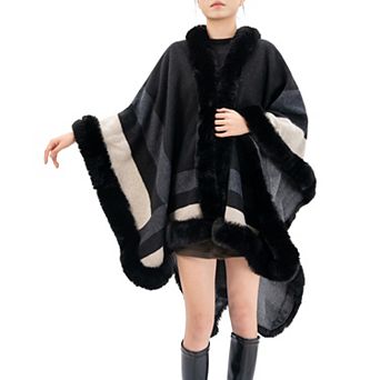 Women's Karla Hanson Savannah Drape Ruana With Faux Fur Trim